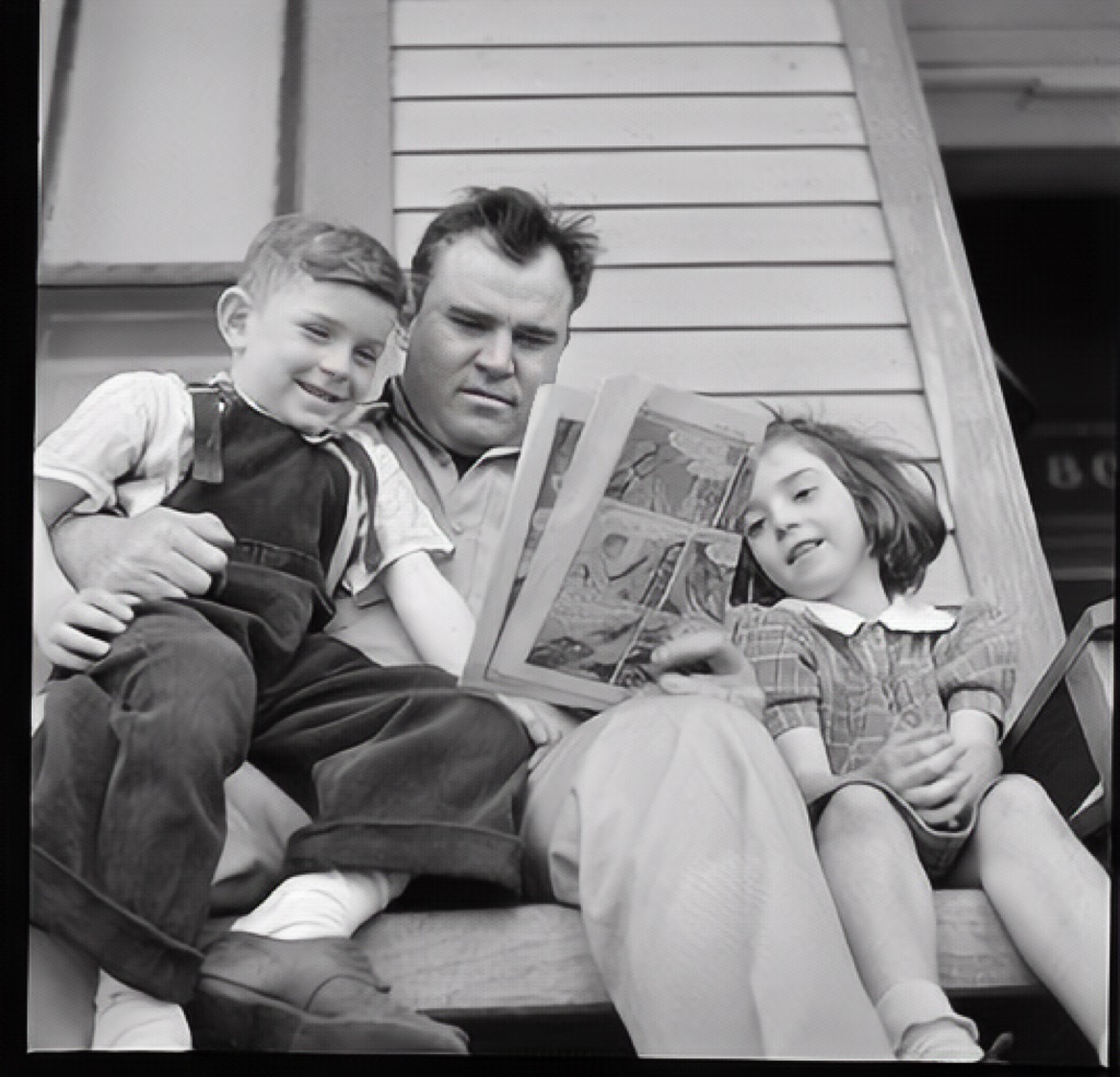 Same porch photo restored with clearer contrast and detail