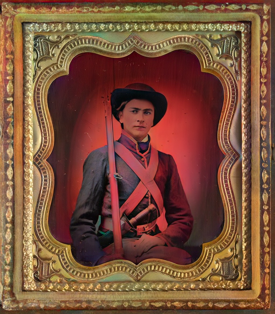 Same ambrotype restored and colorized with natural skin tones and uniform color